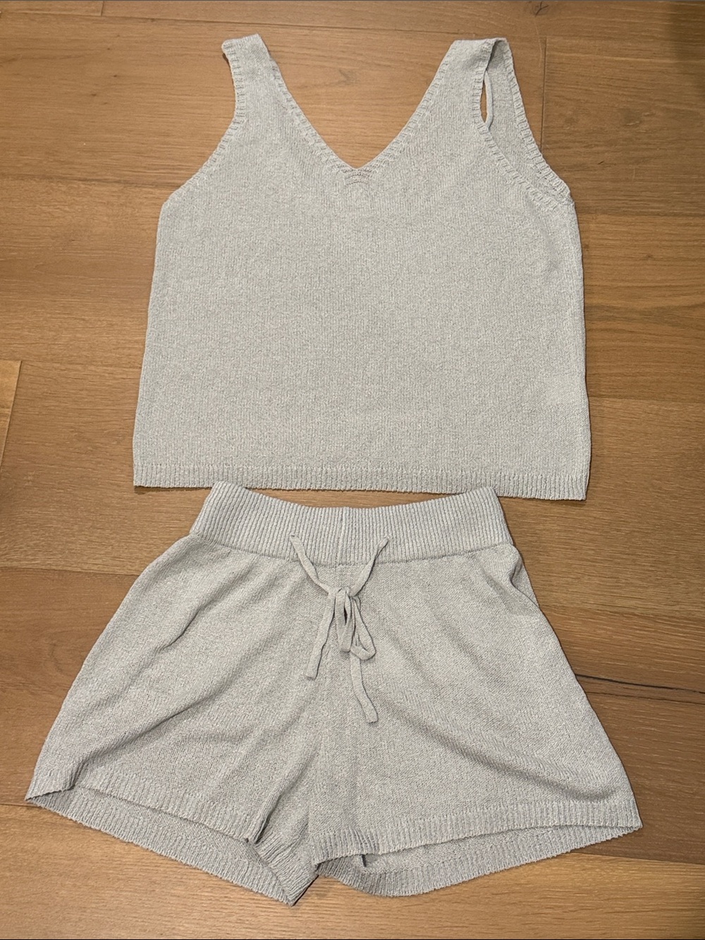 Amazon Women's Knit Tank & Drawstring Shorts Set - Light Gray